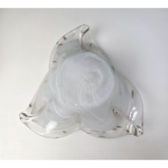 VTG Art Glass Copper Clear & White Handkerchief Flower Petal Bowl Hand Blown 9" - Picture 4 of 11